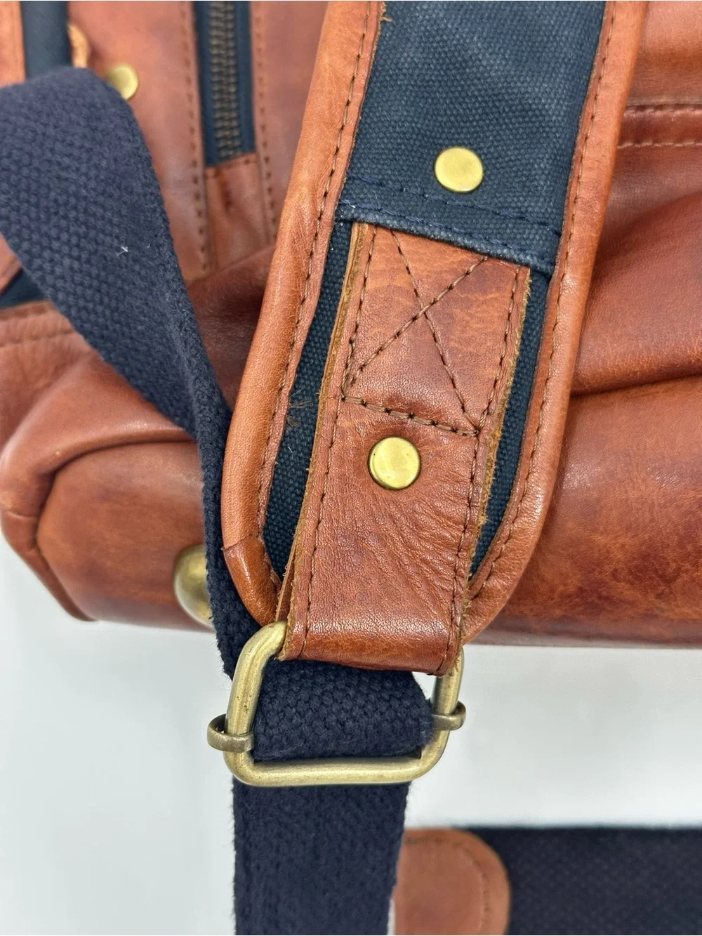 Gilded Age Globetrotter Black Canvas Backpack with Brown Leather Trim